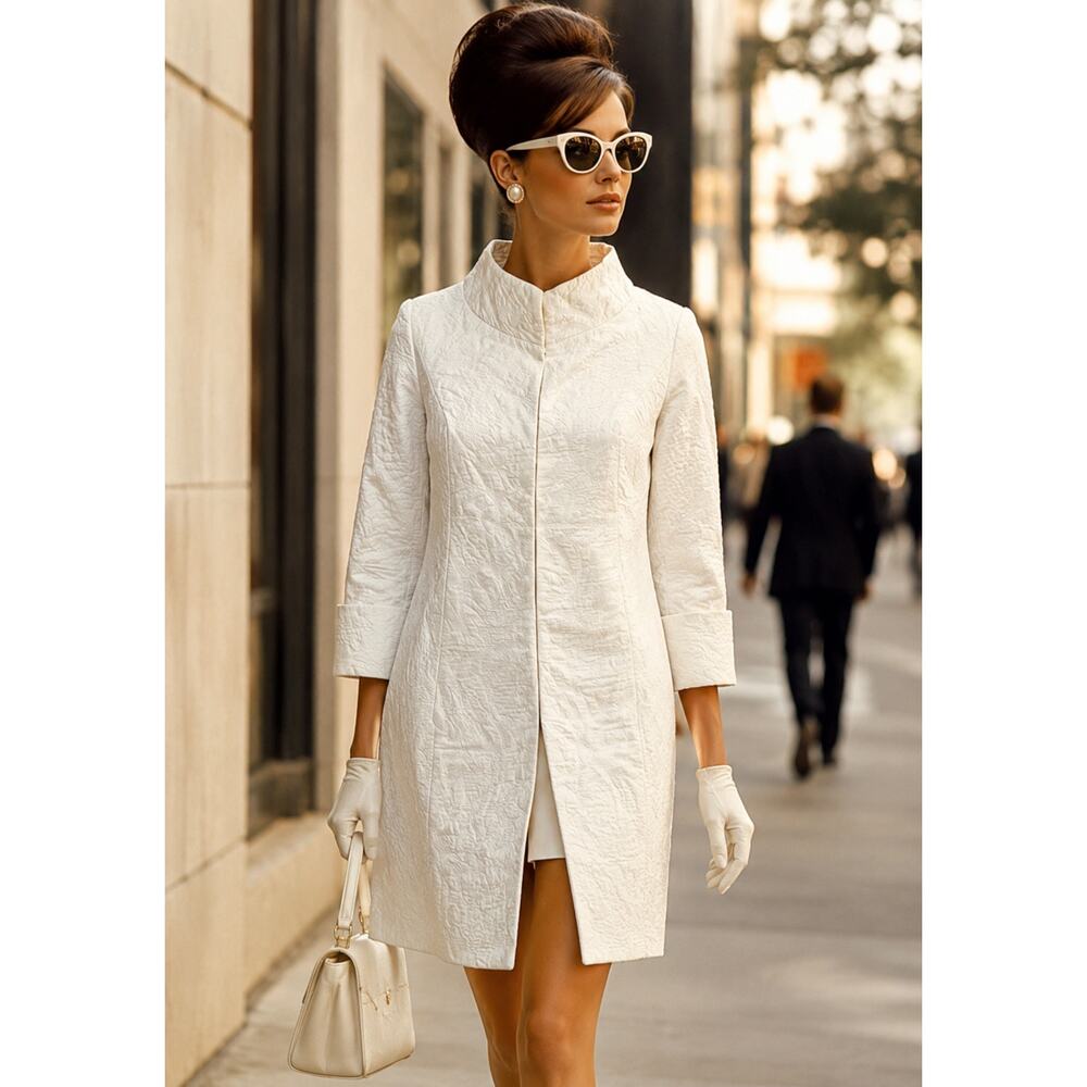 Vintage 1960s Alice John Rogers White Textured Mod Coat Jacket  S